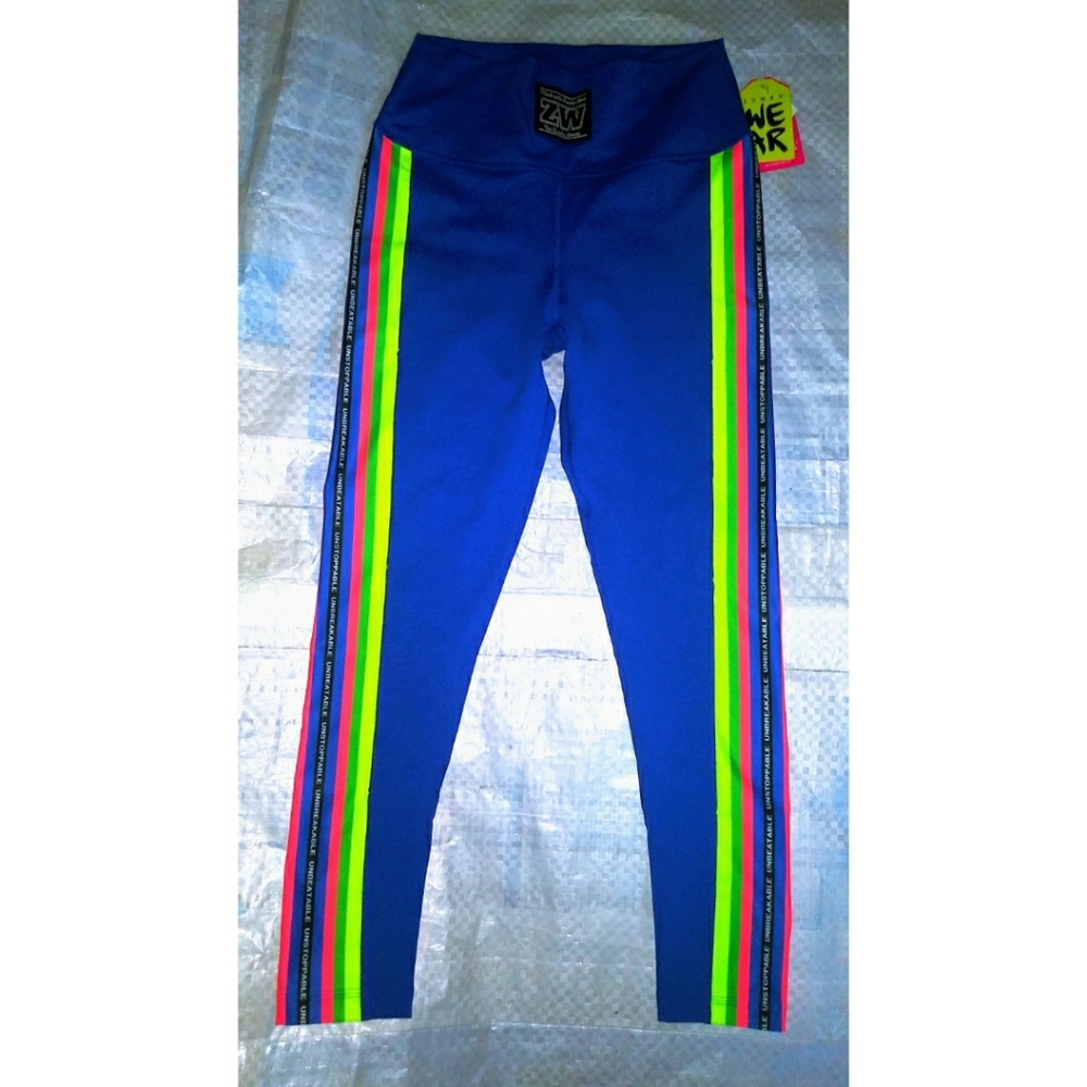 For Zumba Lovers High-Waist Ankle Leggings Surfs Up Blue with stripes Large NWT